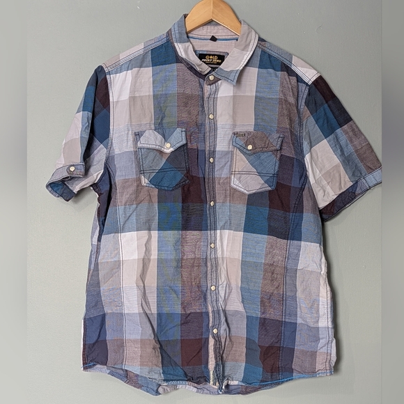 Point Zero Other - Point Zero Gold Edition Men's Multicolor Plaid Button-Down Short Sleeve Shirt